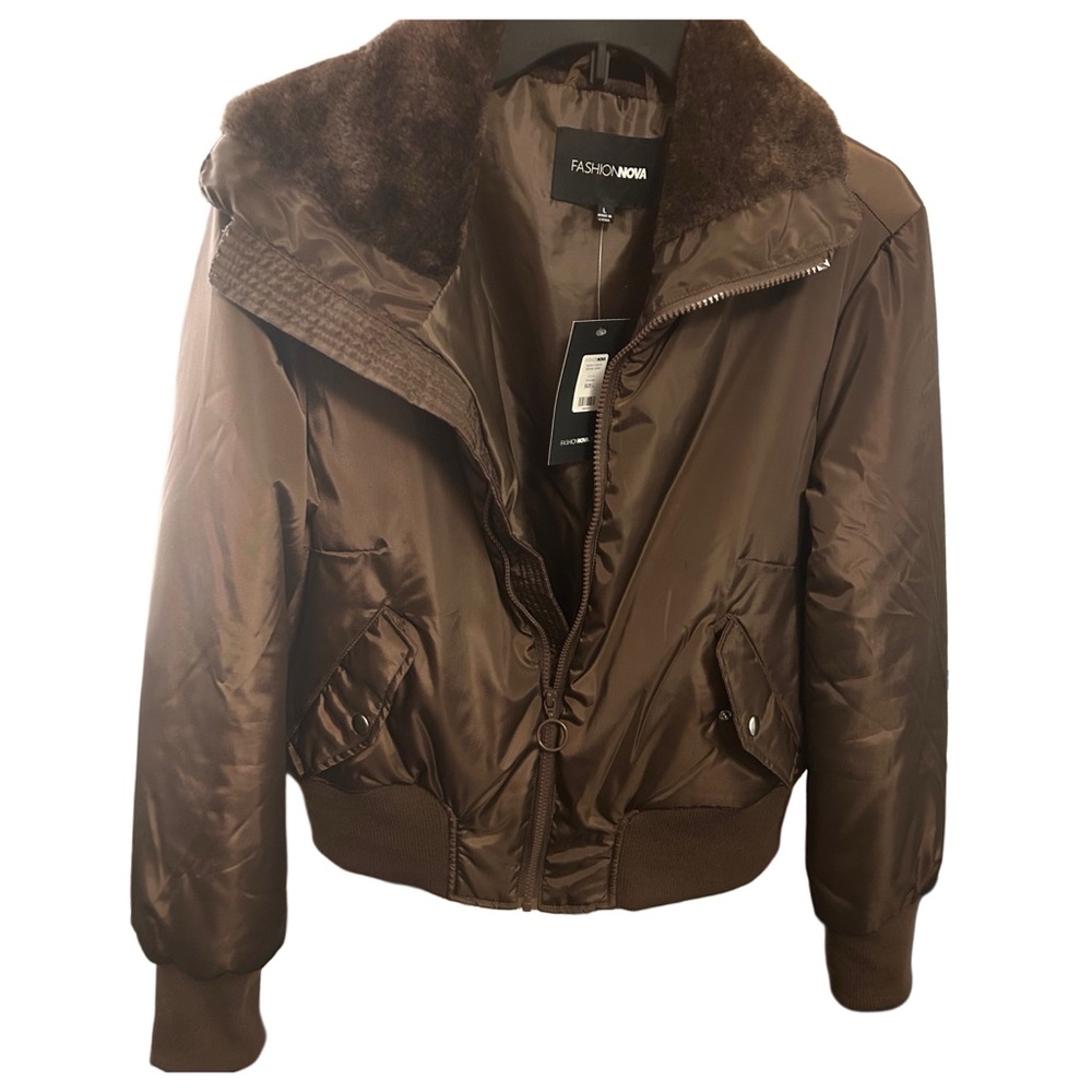 Women’s Chocolate Brown Bomber Puffer Jacket NEW WITH TAGS - Picture 13 of 16